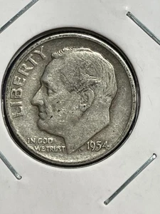1954 D Silver Roosevelt Dime, circulated - Picture 1 of 2