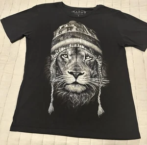 Camiseta para hombre Ikarus negra con cabeza de león con tobogán talla Lg - 205-10 - Imagen 1 de 4