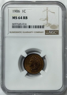1906 Indian Head Cent NGC MS 64RB ~ Bronze 1c - Image 1 of 4