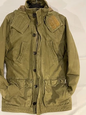 HOLLISTER WOMENS SIZE M JACKET HOODED OLIVE GREEN SHERPA-LINED MILITARY-SYLE - Image 1 of 4