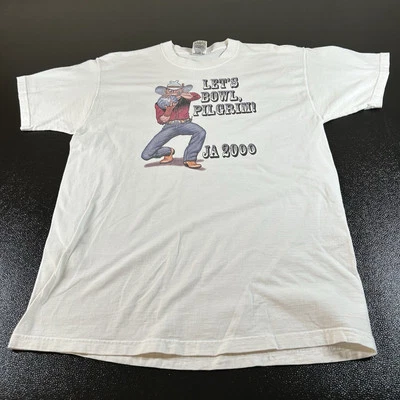 Camiseta Gráfica Vintage 'Lets Bowl Pilgram' Camisa Juvenil Extra Grande Blanca Años 2000 Y2K Foto 1 de 4