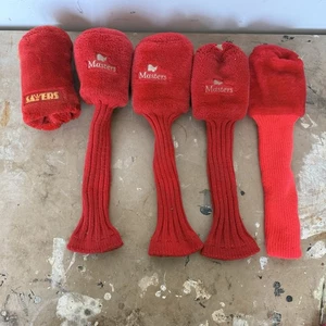 Vintage Golf Headcovers Set x5 – Masters & Savers Red Knit Driver & Wood Covers - Picture 1 of 8