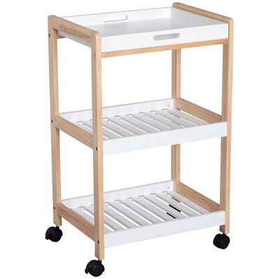 Bamboo/MDF Kitchen Trolley 74.5 cm High With Lockable Wheels - Image 1 of 4
