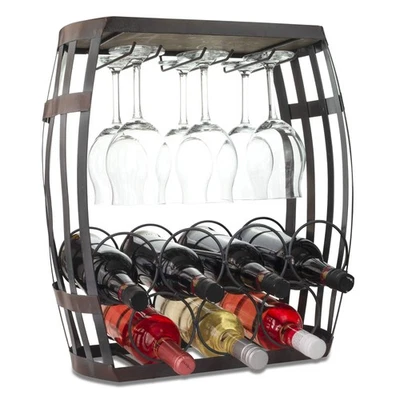 Винная бутылка и стеклянный держатель стойка, металл и дерево отдельно стоящий предварительно собранный C... - Изображение 1 из 4