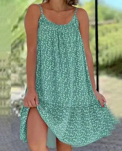 Floral Fluffy Dress Summer Loose Sleeveless Beach Dress - Picture 1 of 14