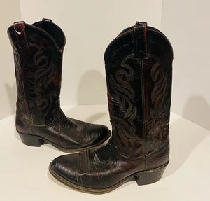 Vintage Dan Post Dark Cherry Red Lizard Cowboy Boots USA Made Size 9 D - Picture 1 of 9