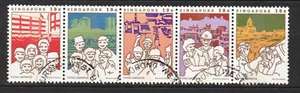 SINGAPORE 1984 TOTAL DEFENCE SE-TENANT STRIP OF 5 STAMPS SC#448 IN FINE USED - Picture 1 of 4