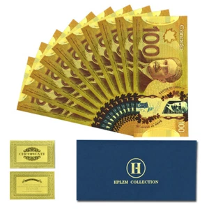 10pcs in Envelope Canada 100 Dollars Gold Foil Banknotes Souvenir Plastic Money - Picture 1 of 5