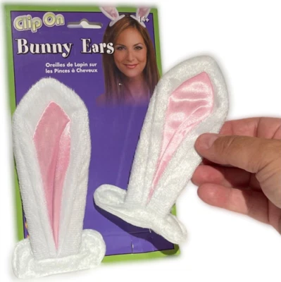 6” CLIP ON BUNNY RABBIT EARS Plush Peter Costume Furry White Pink Magician Hair  - Image 1 of 4