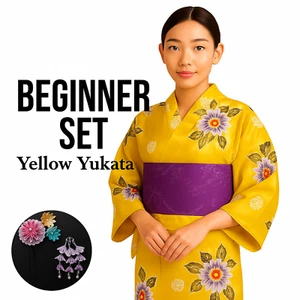 Juego Yukata Amarillo con Obi Preatado, Tabla Kimono, Cinturón Mágico, Corbatas Cintura - Usado - Imagen 1 de 11