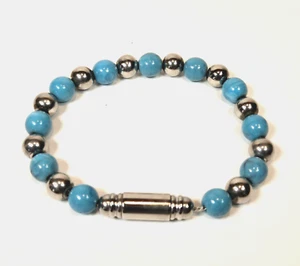 Damen Türkisfarben & Silber Perlen Armband - 8" Lang Magnetverschluss Boho - Bild 1 von 8