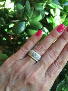 NEW Enamel stackable ring 1 Silver Tone White Band W Pave Cz Center Size 6