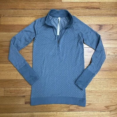 Lululemon Women's Pullover Rest Less 1/2 Zip Slate Blue Sz-6 W3BE2S Thumbhole - Image 1 of 4