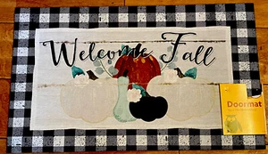 Fall Doormat Welcome Fall Pumpkins Rubber Poly 15x25 Rug Porch Buffalo Check - Picture 1 of 1