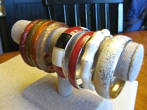 Lote de 8 Pulseras Brazalete / Esmaltadas, Aspecto Bambú, Ligeramente Hoyuelos en 4 Colores - Imagen 1 de 8