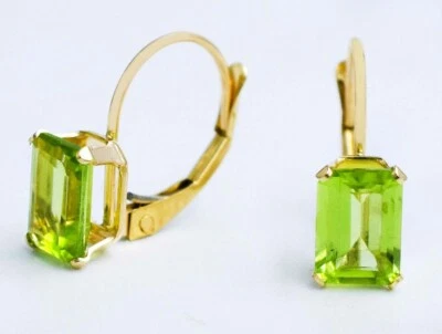 GENUINE 2.82 Cts PERIDOT EARRINGS 14k Yellow Gold  - LEVER BACKS- Free Appraisal - Image 1 of 4