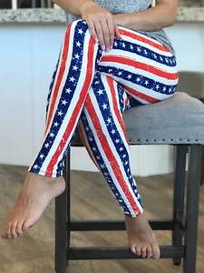 Buttery Soft Americana Stars & Stripes Leggings Tall & Curvy XL Star 4th Flag TC - Picture 1 of 3