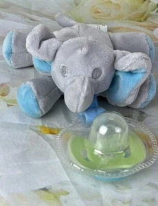 ELEPHANT le bebe Favorite Plush Pacifier Holder Gray Blue 2018 Unused 0-18 Month - Picture 1 of 11