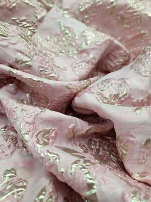 Pink Gold Floral Metallic Brocade Fabric Sold By The Yard For Dress  - Image 1 of 4