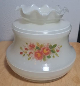 Vintage 7” Milk Glass Ruffled Flowers Hurricane Oil or Electric Lamp Shade - Picture 1 of 11