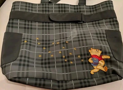 Disney Winnie The Pooh Grey Multicolored Plaid Embroidered Diaper Bag Waterproof - Image 1 of 4