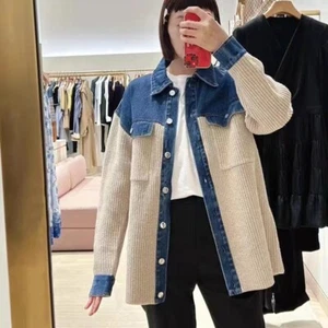 Sandro Women's Knitted Patchwork Lapel Loose Coat - Picture 1 of 22