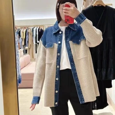 Sandro Women's Knitted Patchwork Lapel Loose Coat - Image 1 of 4