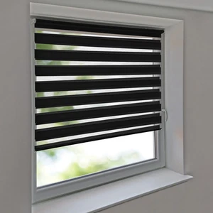 Premium Klemmrollo Duo Rollo Doppel-Rollo ohne Bohren Kettenzugrollo schwarz - Bild 1 von 6