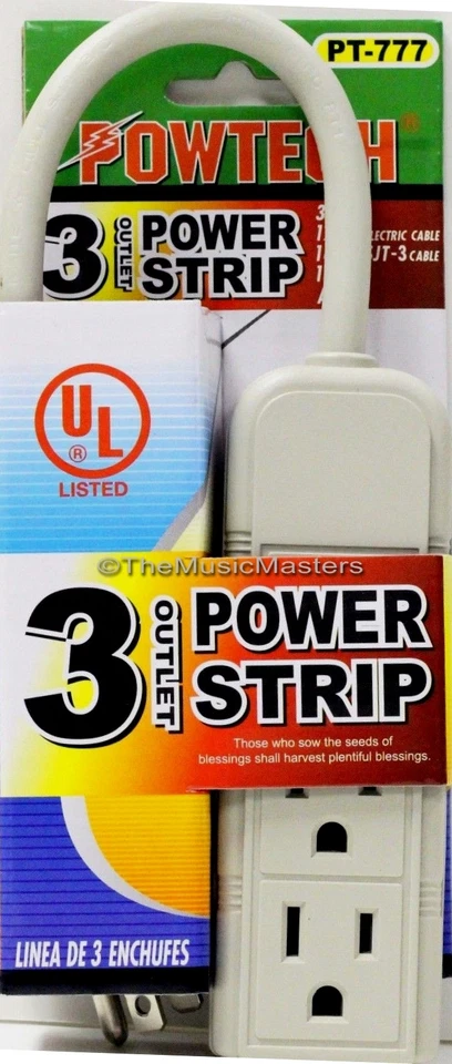 AC 3 Outlet Mini Power Strip Grounded Home Wall Plug 8 inch Cord 1625 Watts 13A - Image 1 of 1