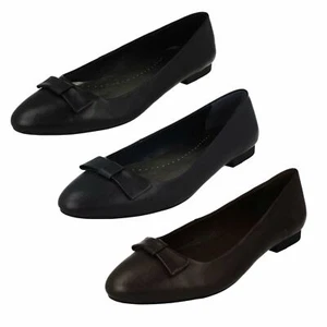 Ladies Leather Collection Bow Detailed Flat Shoes F8R456 - Picture 1 of 28