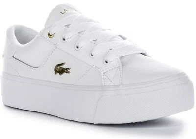 Lacoste Ziane Plataforma CFA Cuero Liso Zapatilla Blanca Dorada Mujeres UK 3 - 8 - Imagen 1 de 4