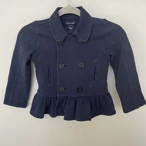 Ralph Lauren Double-Breasted Pea Coat Girls Size 5 Ruffle Hem Anchor Button Navy - Picture 1 of 13