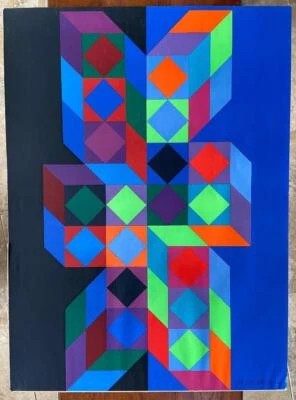 Serigrafia grande 35” Victor Vasarely geométrica abstrata pop op art serigrafia - Imagem 1 de 4