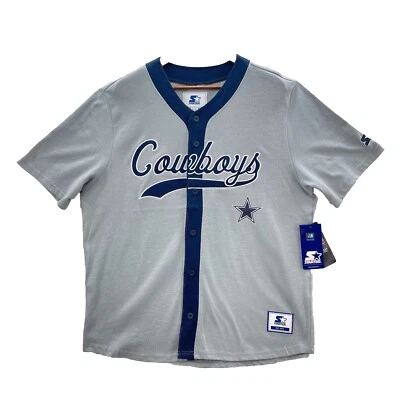 Dallas Cowboy Starter Baseball Jersey Men XL Gray Blue NFL Retro Button Up Shirt - Image 1 of 4
