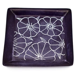 Tabaka Chigware Hand Carved Kisii Soapstone Purple Floral Trinket Dish Kenya - Imagen 1 de 3