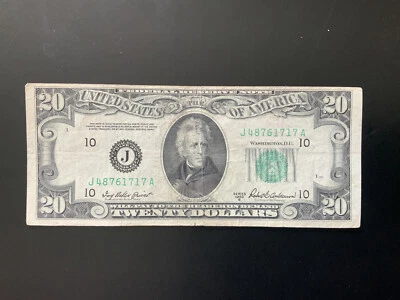 1950B $20 DOLLAR BILL J48761717A Federal Reserve Note Kansas City - Image 1 of 4