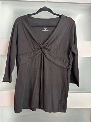 EUC Patagonia Womens Twist Front Organic Cotton Blend Shirt 3/4 Sleeve Black L Foto 1 de 4