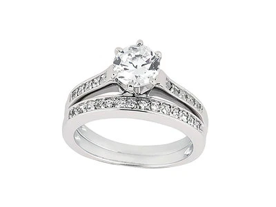 Conjunto de anillo de compromiso de diamantes de corte redondo de 0,75 quilates de oro sólido de 14 k GH SI1 Foto 1 de 3