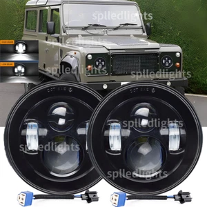 Pair 7" LED HEADLIGHTS E MARKED RHD FIT LAND ROVER DEFENDER 90 110 200 300 Tdi - Picture 1 of 14