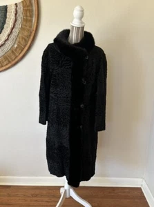 Vintage 60s Neiman Marcus Persian Lamb Mink Coat Pinup Woman's M - Picture 1 of 12