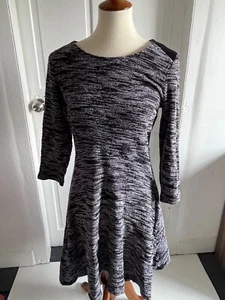 Old Navy M Black White Heathered Dress 3/4 Sleeve Zip Back Detail Shoulders - Picture 1 of 7