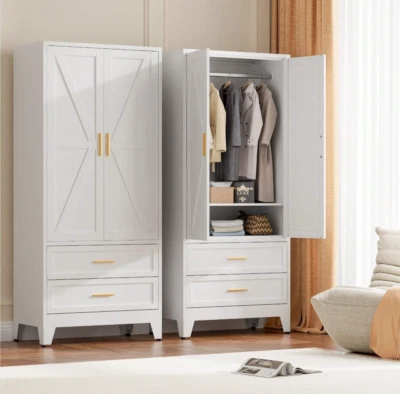 Armario de metal 71" con 2 cajones y varilla colgante, armario para dormitorio Foto 1 de 3