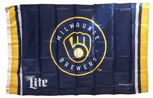 2021 Milwaukee Brewers Baseball Miller Lite 29x48 Logo Flag SGA CQHL-24201 NIP - Picture 1 of 9