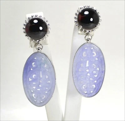 ORECCHINI IN ARGENTO 925 CON GRANATO TONDO E GIADA VIOLA PENDENTI AGHT 0252 - Immagine 1 di 3