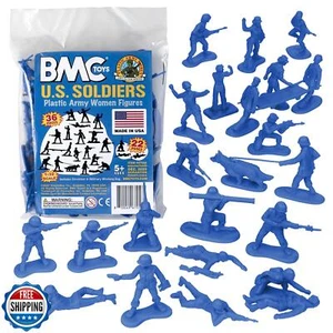 BMC Plastic Army Women - 36pz Figurine Soldato Femmina Blu - Made in USA - Foto 1 di 5