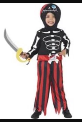 SMIFFY'S PIRATA ESQUELETO HALLOWEEN -DISFRAZ DE FIESTA -PANTALONES - TOP Y TOCADO NUEVO Foto 1 de 3