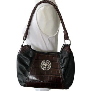 Brighton Schultertasche Handtasche braun geprägt Kroko-Muster schwarz Leder nicht mehr produziert - Bild 1 von 20