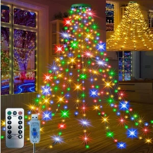 Christmas Tree String Lights 200 LED Waterfall Xmas Tree Lights Indoor/Oudoor  - Picture 1 of 13