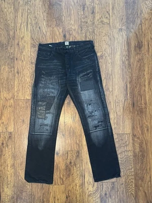 PRPS Men's Distressed Dark Denim Jeans With Black Leather Patches Size 36/32 - Image 1 of 4