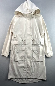 Zella Jacket Medium Grey Moonbeam Cream Step Out Hooded Parka Water Repellant - Picture 1 of 9